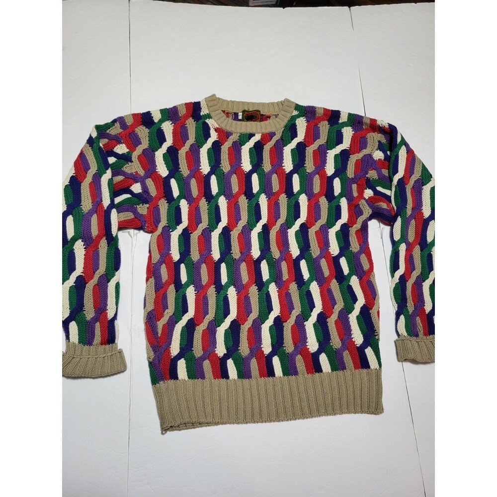 (#C) Vintage Boston Traders Mens Sweater Large Hand Knit Chunky 90s LONG SLEEVE